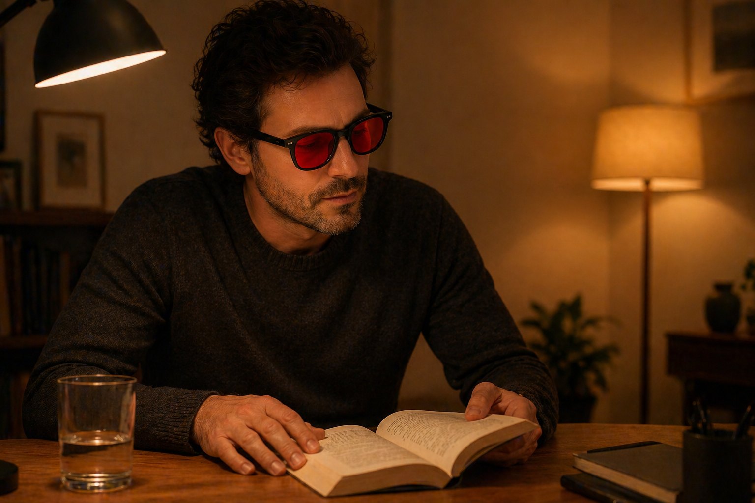 Woman wearing Remedy Booth blue light glasses
